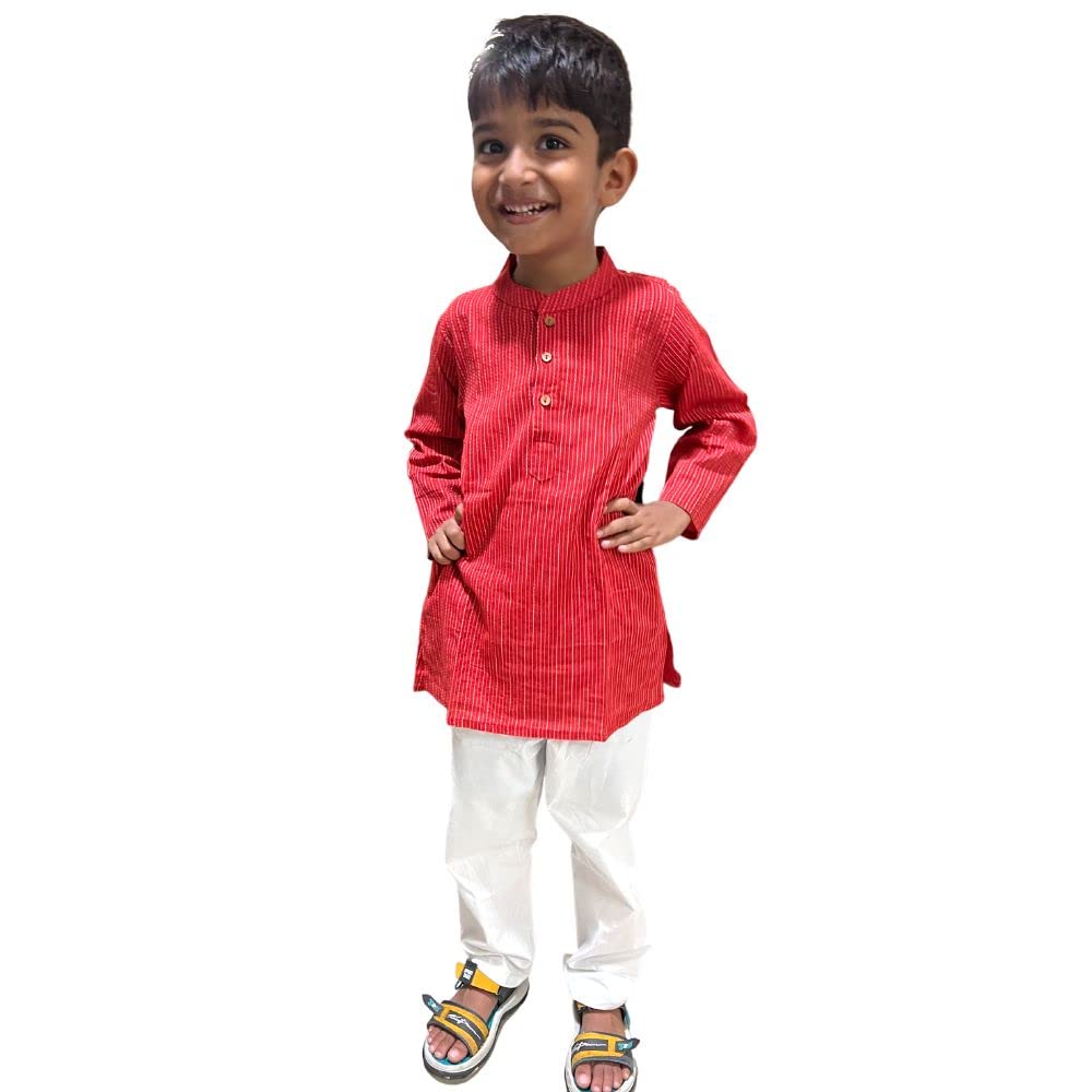 Red katha kurta pyjama for boys