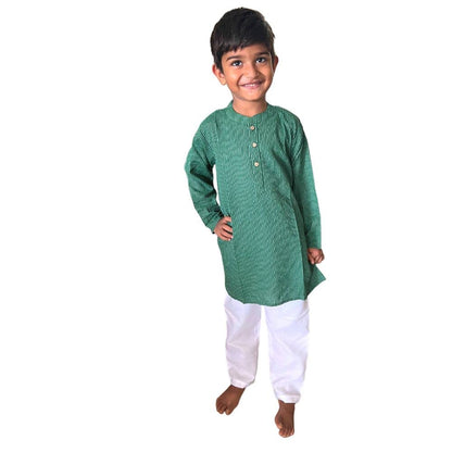 Green katha kurta pyjama for boys