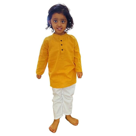 Yellow katha kurta pyjama for boys