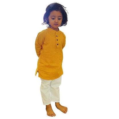 Yellow katha kurta pyjama for boys