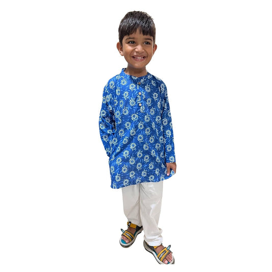 Blue floral kurta pyjama for boys