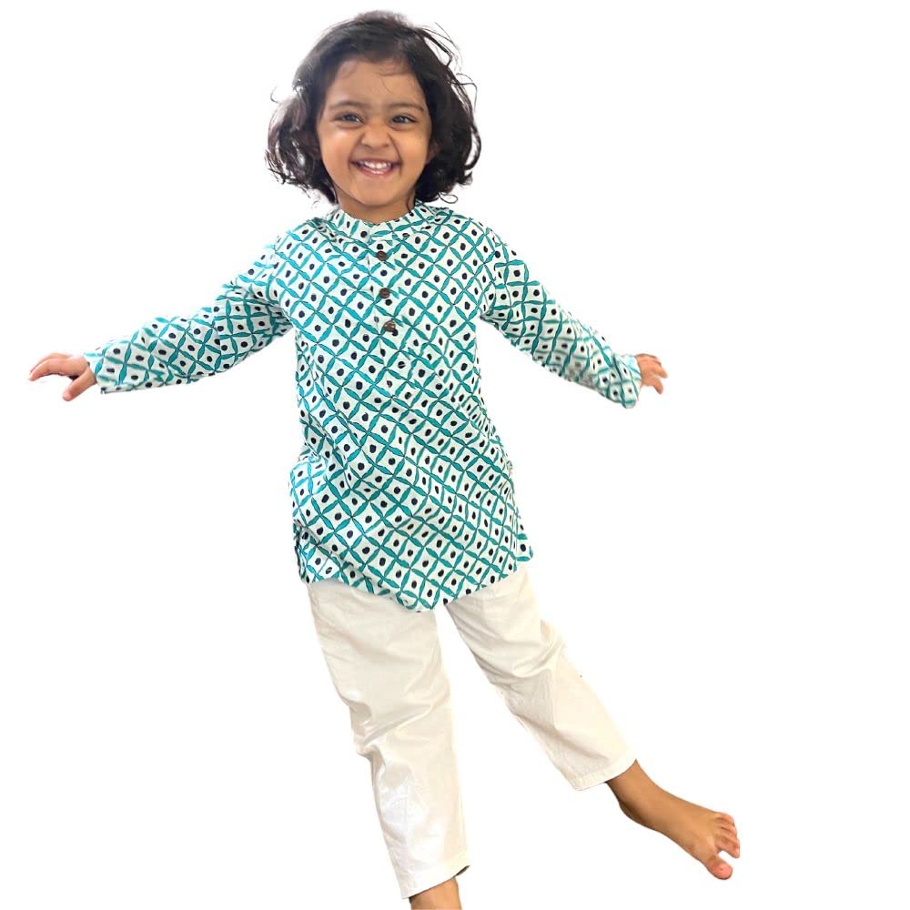 Torquoise diamond kurta pyjama for unisex