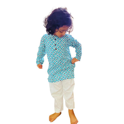 Torquoise diamond kurta pyjama for unisex