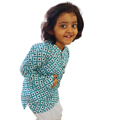 Torquoise diamond kurta pyjama for unisex