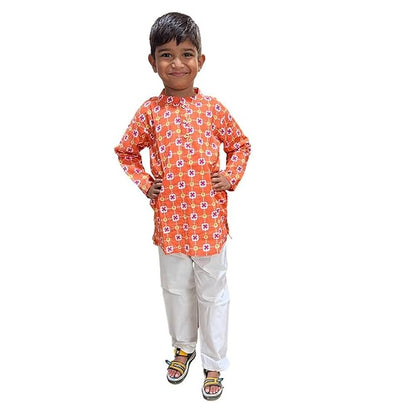 Orange square kurta pyjama for boys