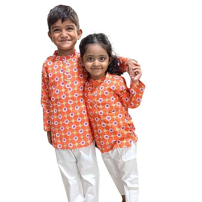 Orange square kurta pyjama for boys