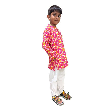 Pink printed kurta pyjama for boys