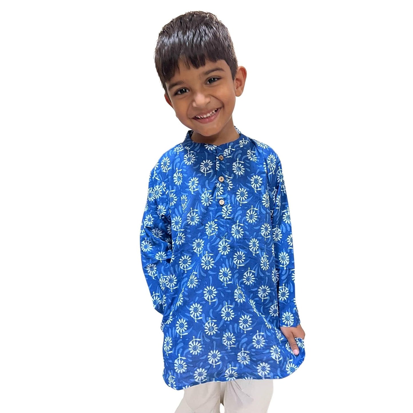 Blue floral kurta pyjama for boys