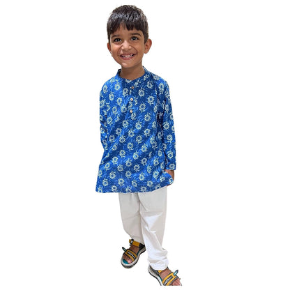 Blue floral kurta pyjama for boys