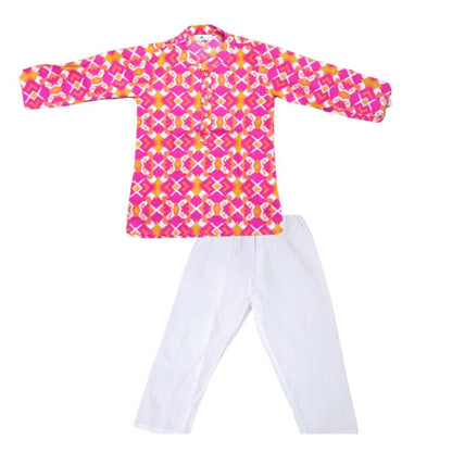 Pink printed kurta pyjama for boys