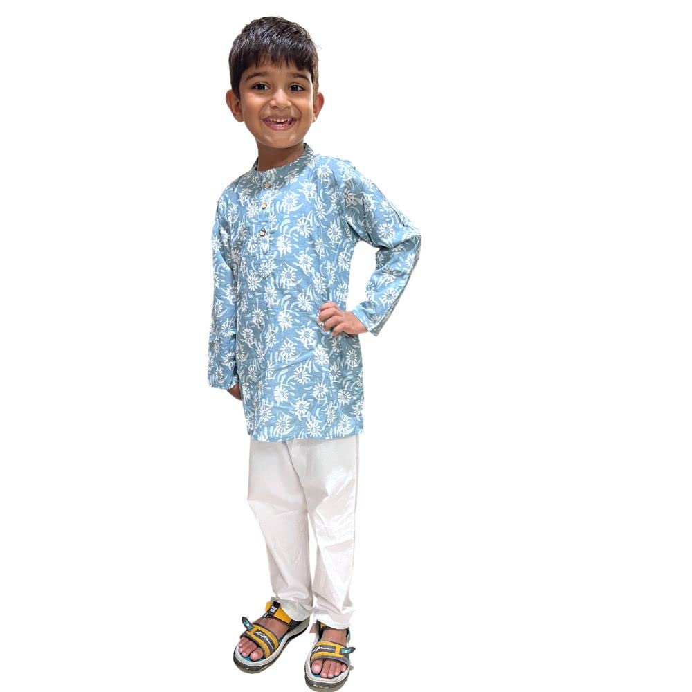 Grey floral kurta pyjama for boys