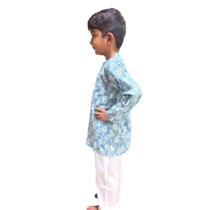 Grey floral kurta pyjama for boys