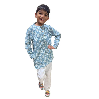 Grey floral kurta pyjama for boys