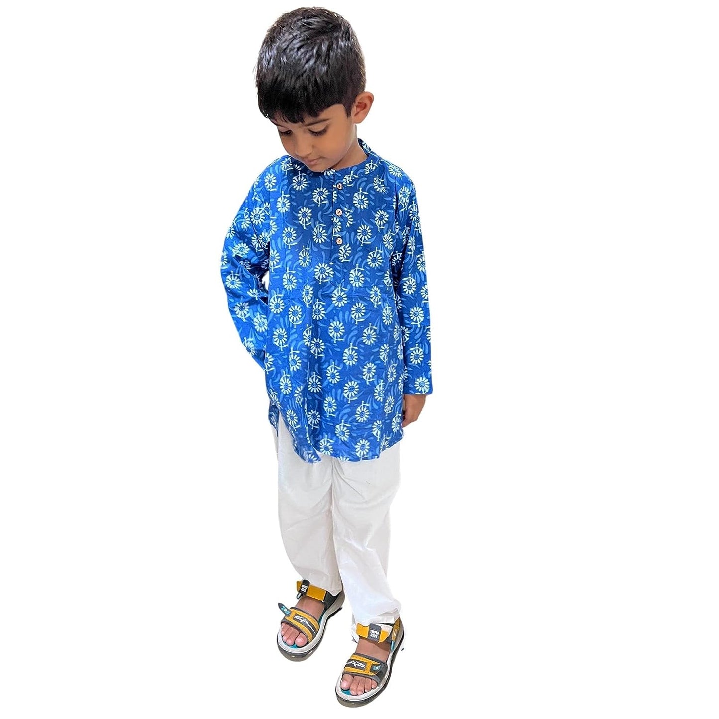 Blue floral kurta pyjama for boys