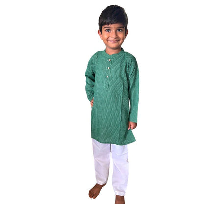 Green katha kurta pyjama for boys