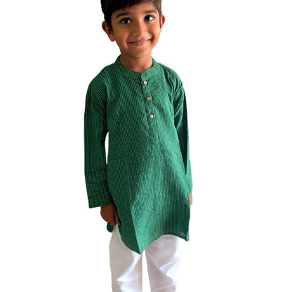 Green katha kurta pyjama for boys