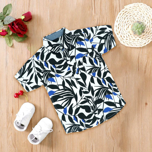 White black small leaf printed shirts for boys