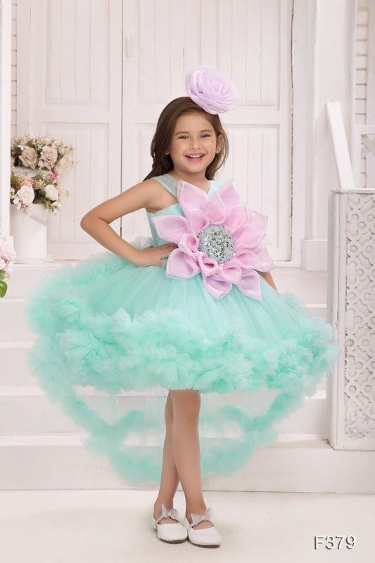 Sea Green Frock with Big flower Pattern