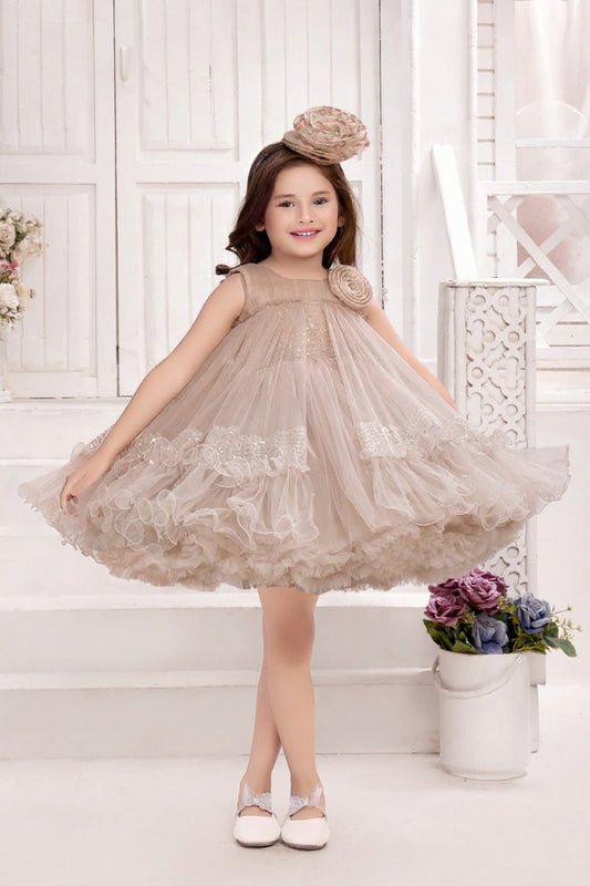 Coffee color frock with floral applique
