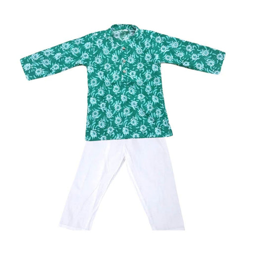 Green floral kurta pyjama for boys