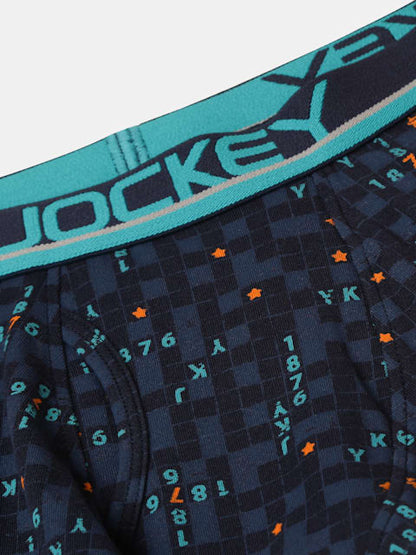 Jockey Boy's Super Combed Cotton Elastane Stretch Printed Trunk with Front Open Fly and Ultrasoft Waistband - Assorted Prints (Pack of 2)