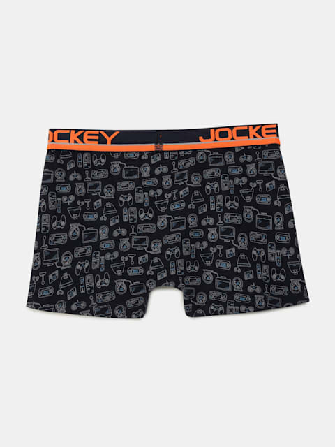 Jockey Boy's Super Combed Cotton Elastane Stretch Printed Trunk with Front Open Fly and Ultrasoft Waistband - Assorted Prints (Pack of 2)