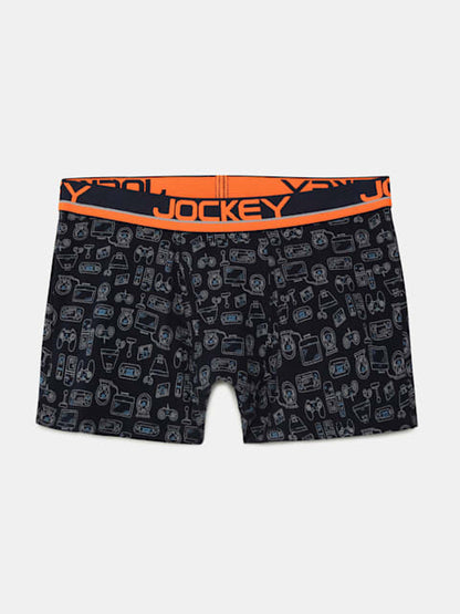 Jockey Boy's Super Combed Cotton Elastane Stretch Printed Trunk with Front Open Fly and Ultrasoft Waistband - Assorted Prints (Pack of 2)