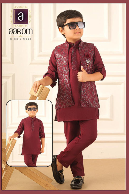 Aarom Wine Sequin Opne Jacket Kurta Pajama set