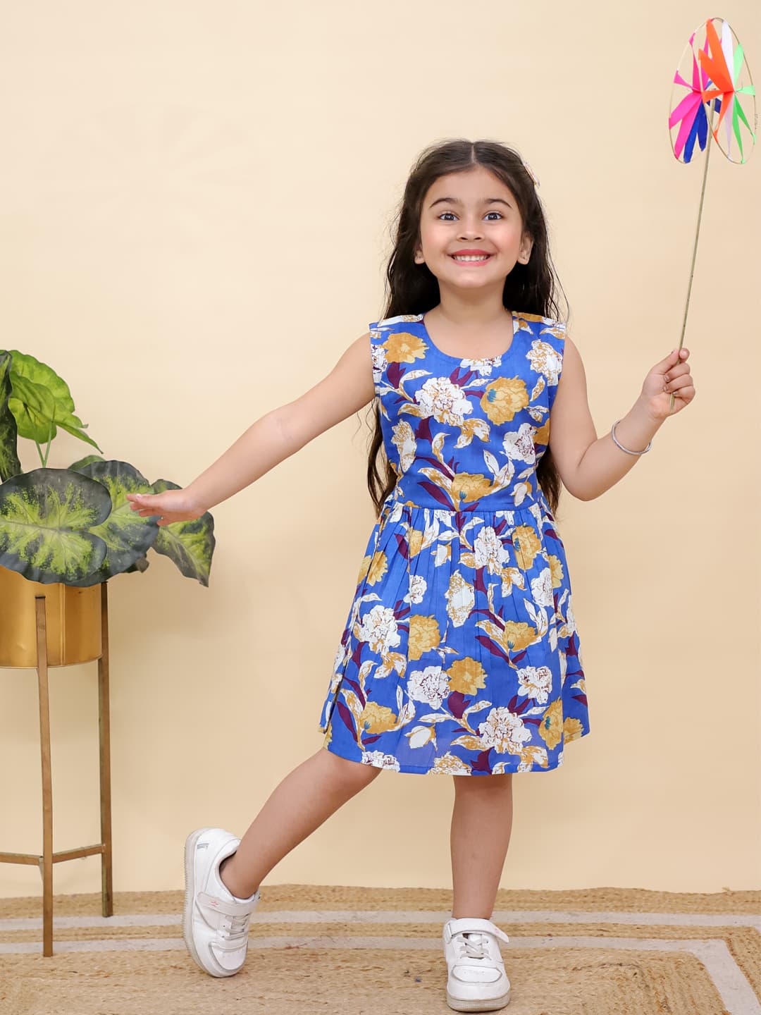 Blue Flower Printed Umbrella Frock