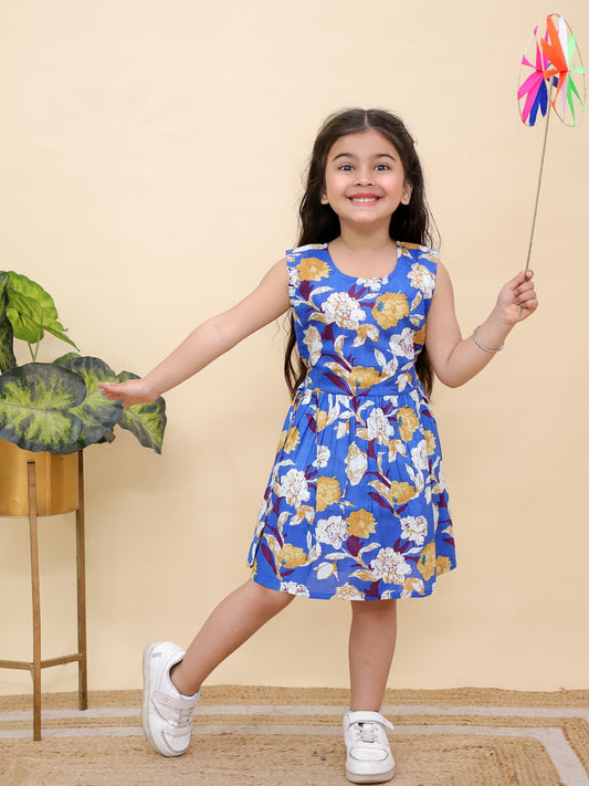 Blue Flower Printed Umbrella Frock