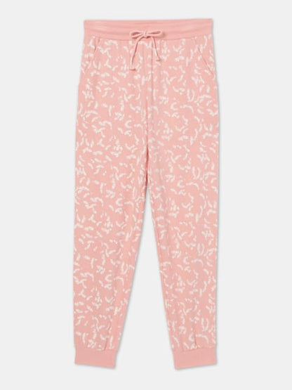 Jockey Girl's Super Combed Cotton French Terry Fabric Printed Slim Fit Joggers with Side Pockets - Coral Cloud Aop