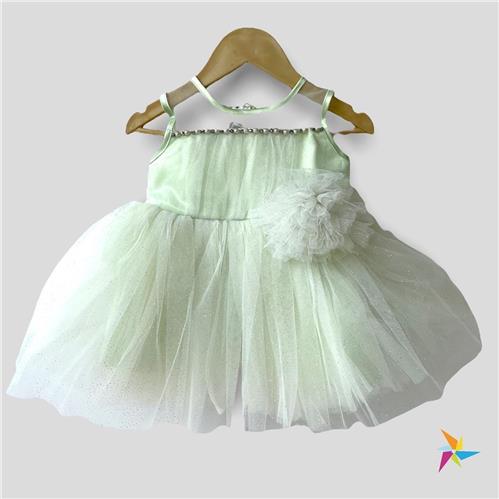 Girls green net party frock