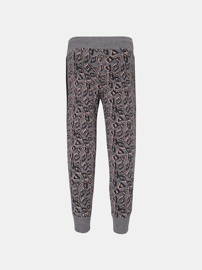 Jockey Girl's Super Combed Cotton French Terry Fabric Printed Slim Fit Joggers with Side Pockets - Mid Grey Melange Printed