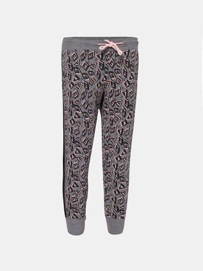 Jockey Girl's Super Combed Cotton French Terry Fabric Printed Slim Fit Joggers with Side Pockets - Mid Grey Melange Printed