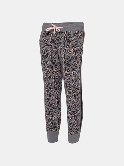 Jockey Girl's Super Combed Cotton French Terry Fabric Printed Slim Fit Joggers with Side Pockets - Mid Grey Melange Printed