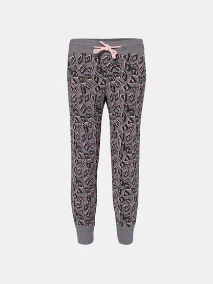 Jockey Girl's Super Combed Cotton French Terry Fabric Printed Slim Fit Joggers with Side Pockets - Mid Grey Melange Printed