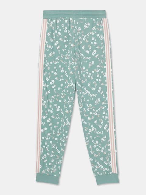 Jockey Girl's Super Combed Cotton French Terry Fabric Printed Slim Fit Joggers with Side Pockets - Mineral Blue Printed