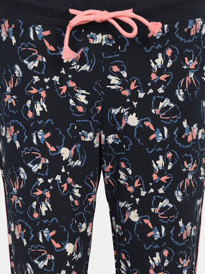 Jockey Girl's Super Combed Cotton French Terry Fabric Printed Slim Fit Joggers with Side Pockets - Navy Printed