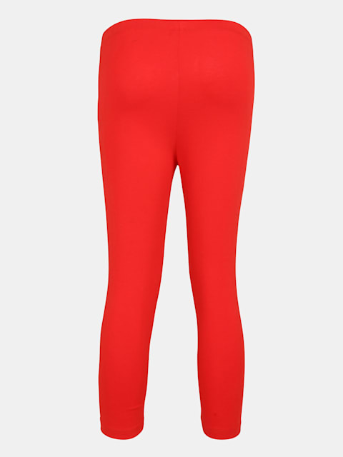 Jockey Girl's Super Combed Cotton Elastane Stretch Slim Fit Three Quarter Leggings - Rio Red