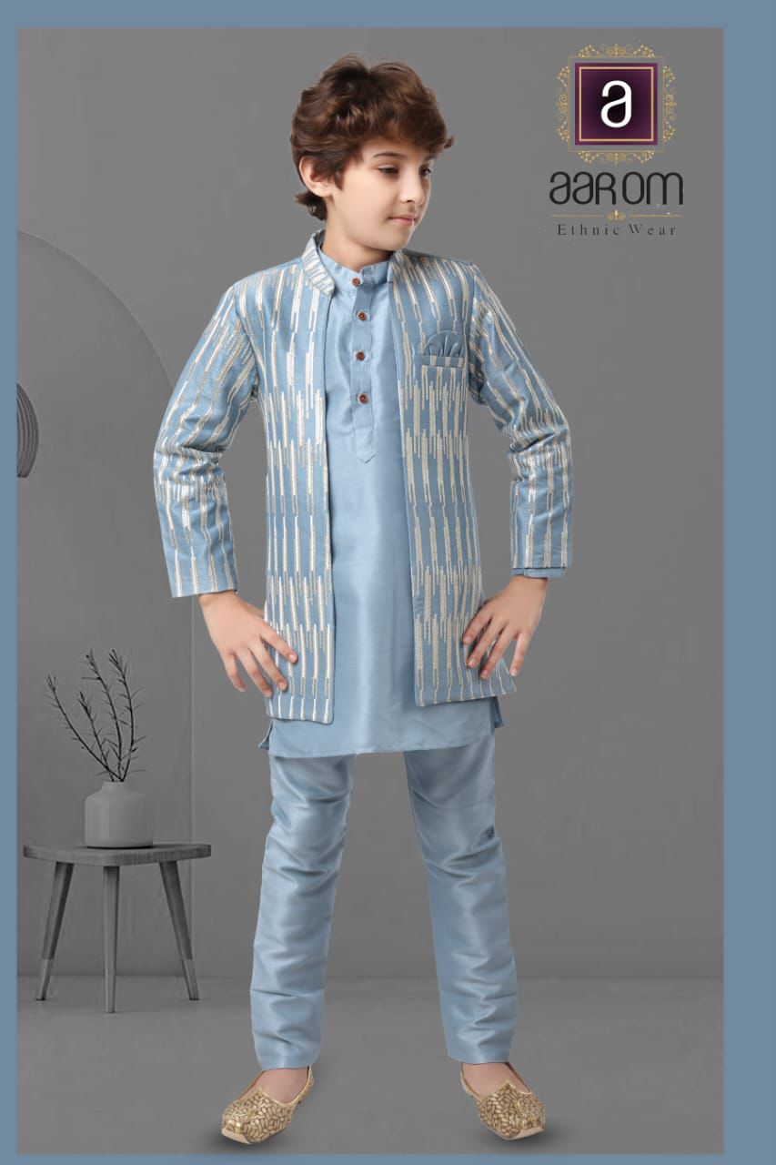 Aarom Sea Green Indo Westren Set for Boys