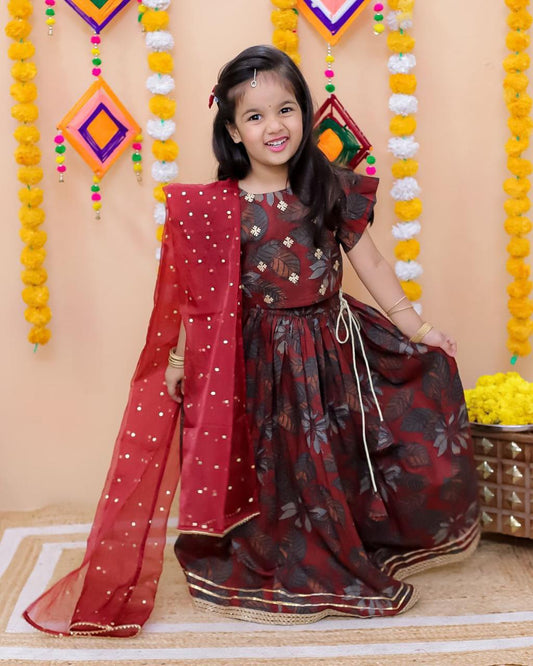 Dark Maroon Lehenga with Choli and Dupatta