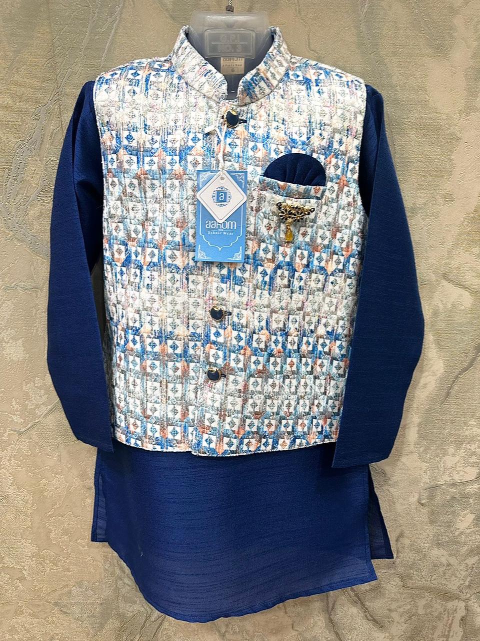 Aarom blue color kurta pajama Set With Jacket