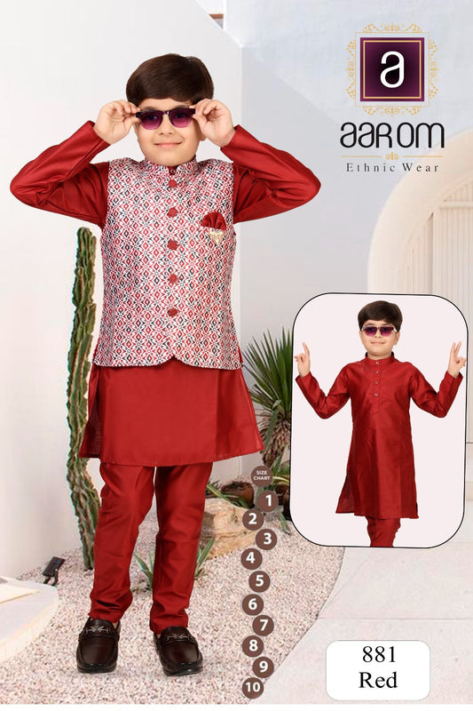 Red kurta pajama set with jacket