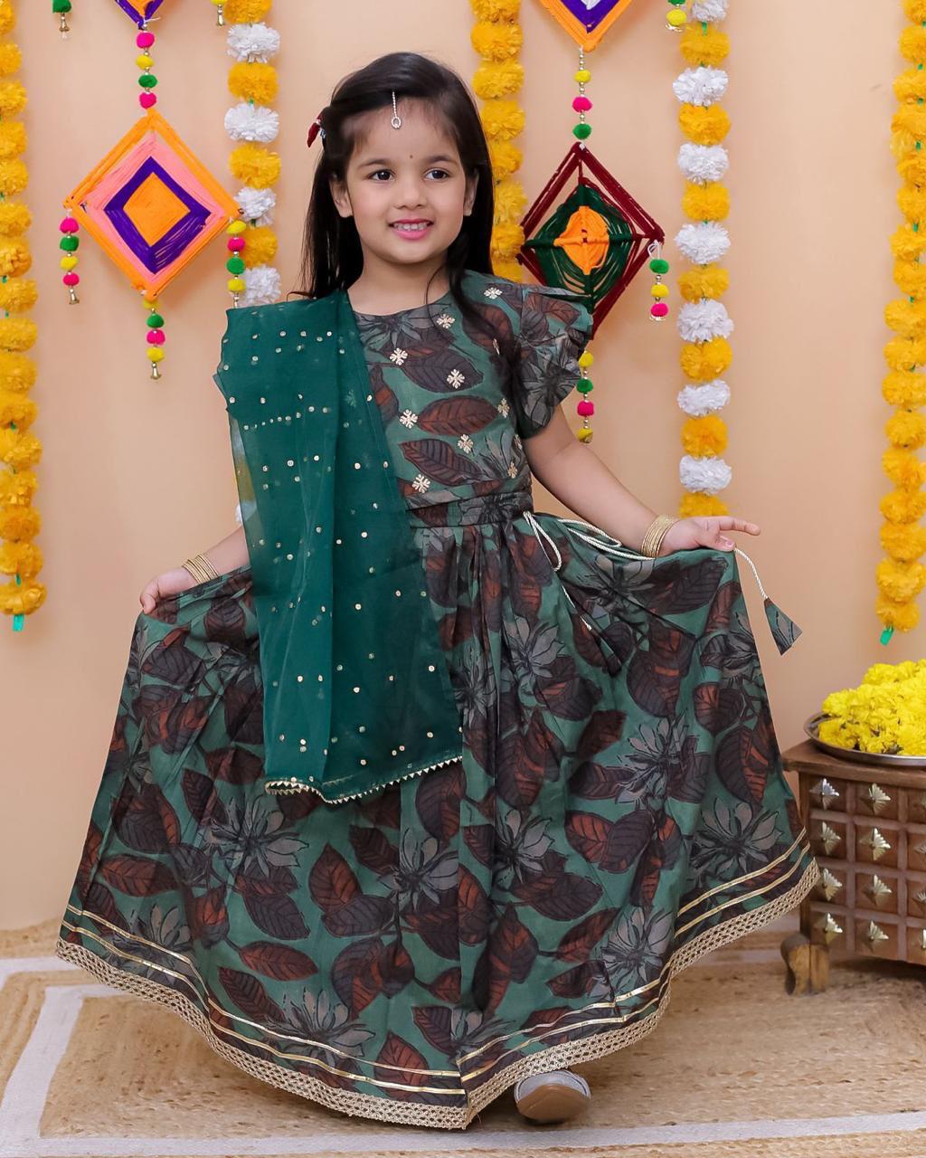 Dark Green Lehenga with Choli and Dupatta