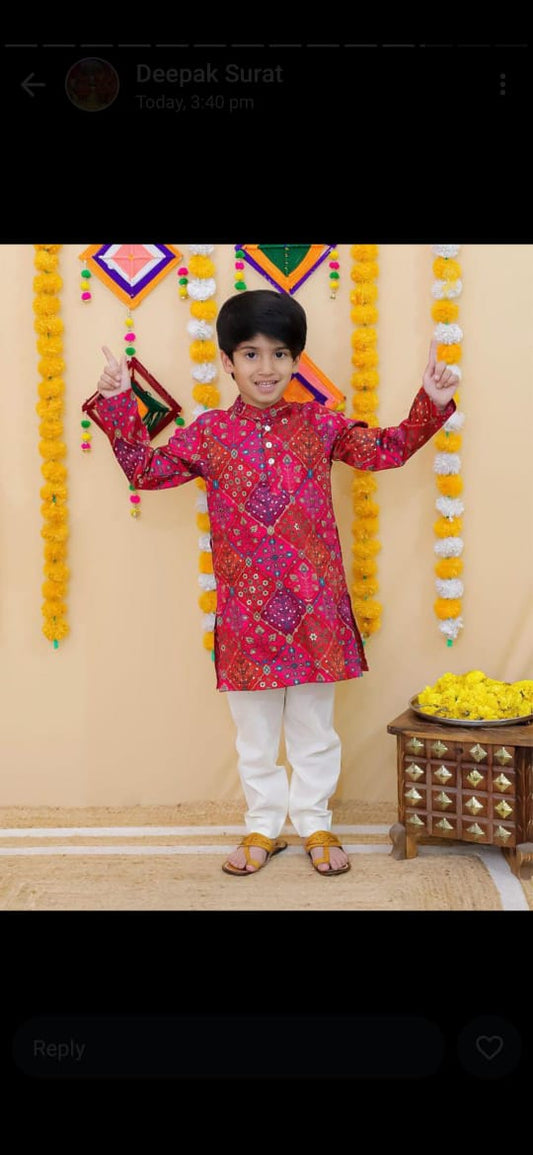 Red floral party kurta pajama for boys