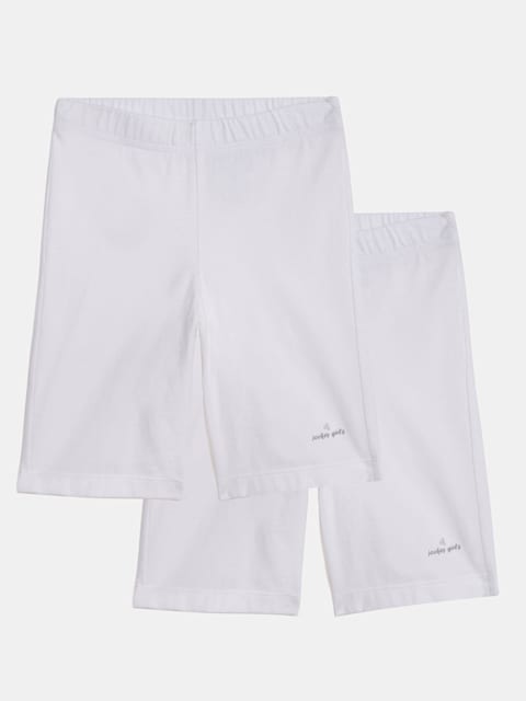 Jockey Girl's Super Combed Cotton Elastane Stretch Shorties with Ultrasoft Waistband - white