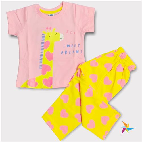 Girls heart print night suit set pink