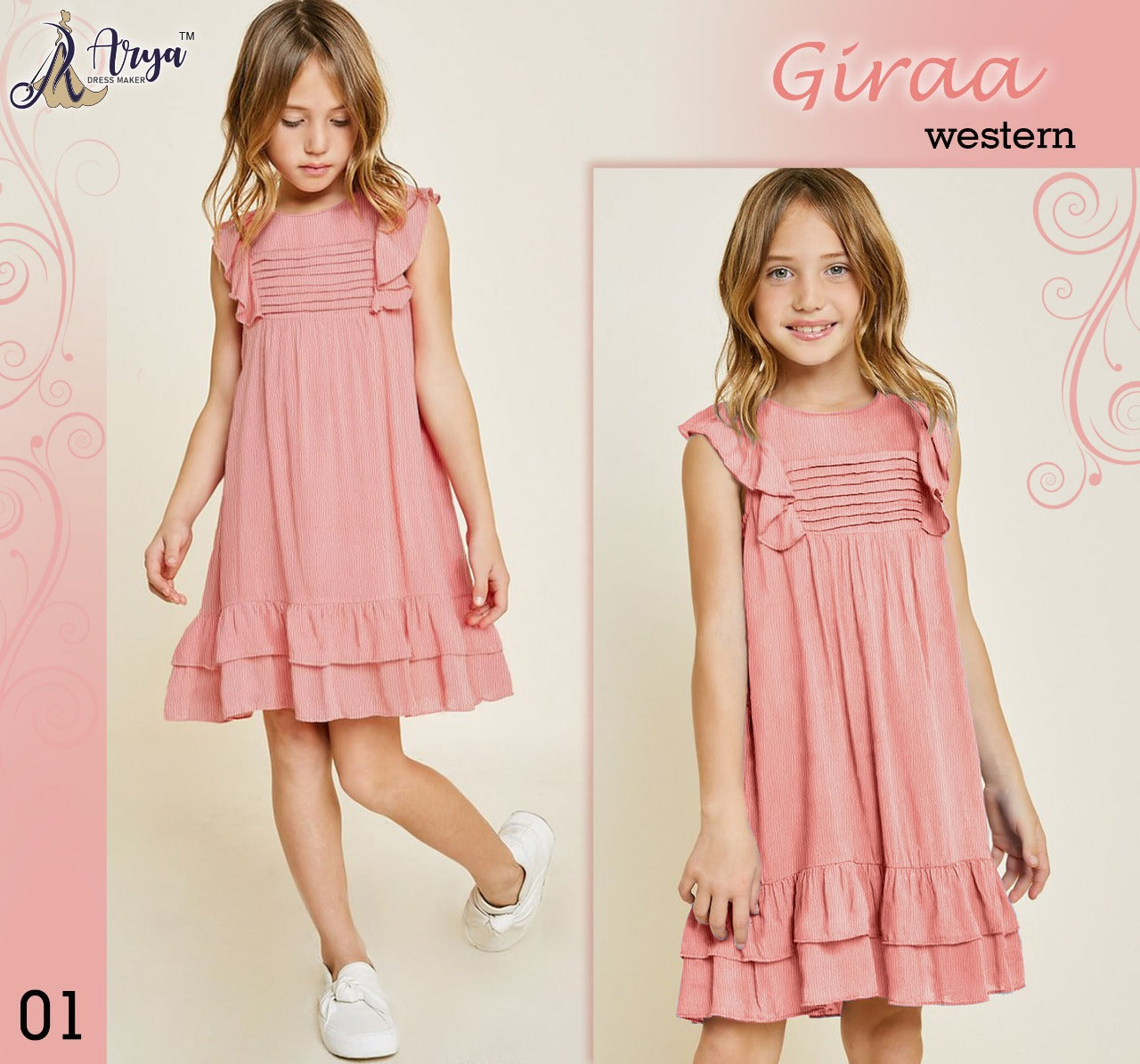 Girls frill sleeve midi dress Pink