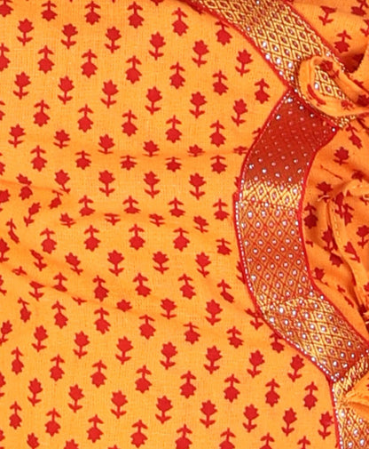 Yellow and red color traditional krishna set with coordinating lace embellished