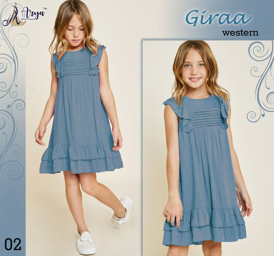 Girls frill sleeve midi dress Blue